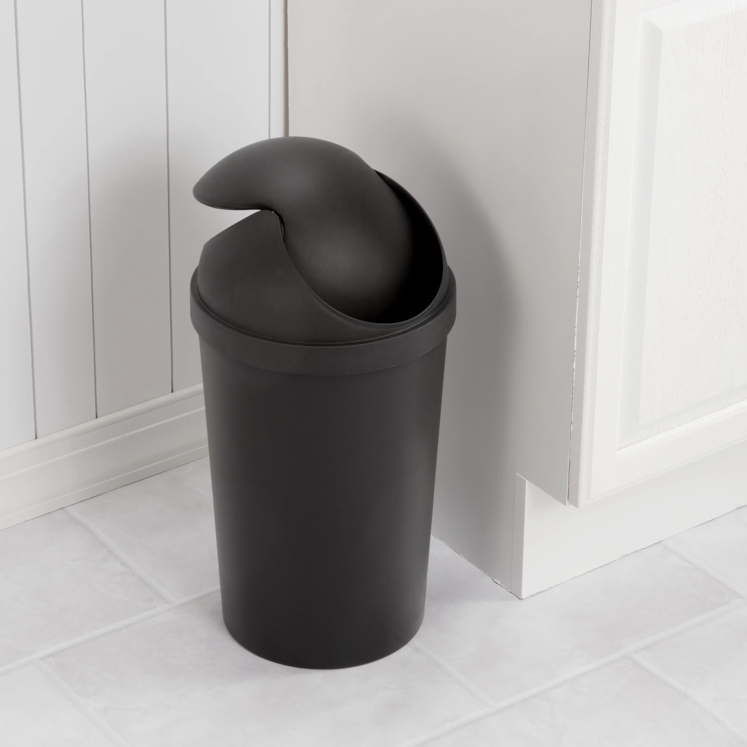 AYOYZ 3 Gallon Round Wastebasket with Lid, Small Plastic Trash Can for The Bathroom, Bedroom, Dorm or Home Office, Black