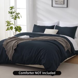 LINENLINE Duvet Cover Queen Size, Rayon Derived from Bamboo, Cooling & Soft Queen Duvet Cover Set, 1 Zipper Closure Duvet Cover 90"x90" & 2 Pillow Shams, Comforter Not Included, Black