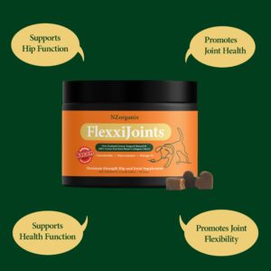 NZorganix FlexxiJoints Hip and Joint Supplement Chews for Dogs, Cats • 100% Grass-Fed Beef Bone Collagen New Zealand Green-Lipped Mussels • 50 Chews