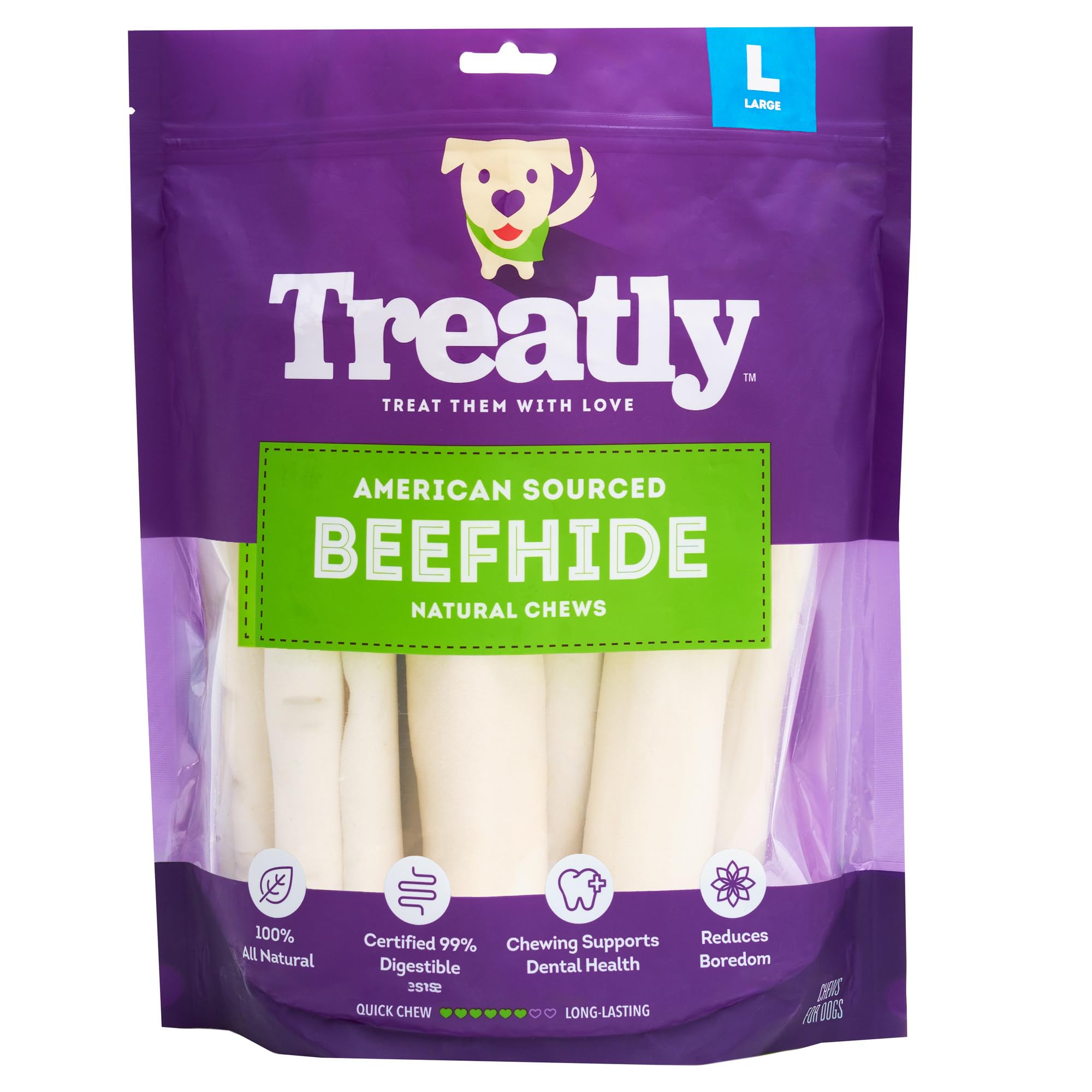 Treatly American Sourced Beefhide Rolls 8-9" Dog Chew Treats - Natural Flavor, 10 Count/1 Pack