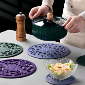 Zoyizi Teal Silicone Trivets for Hot Dishes, Pots & Pans, Round Hot Pads for Kitchen, Silicone Trivet mat for Table Tops, Silicone Pot Holder for Countertops, Heat Resistant Mat, Silicone Mats Set 3