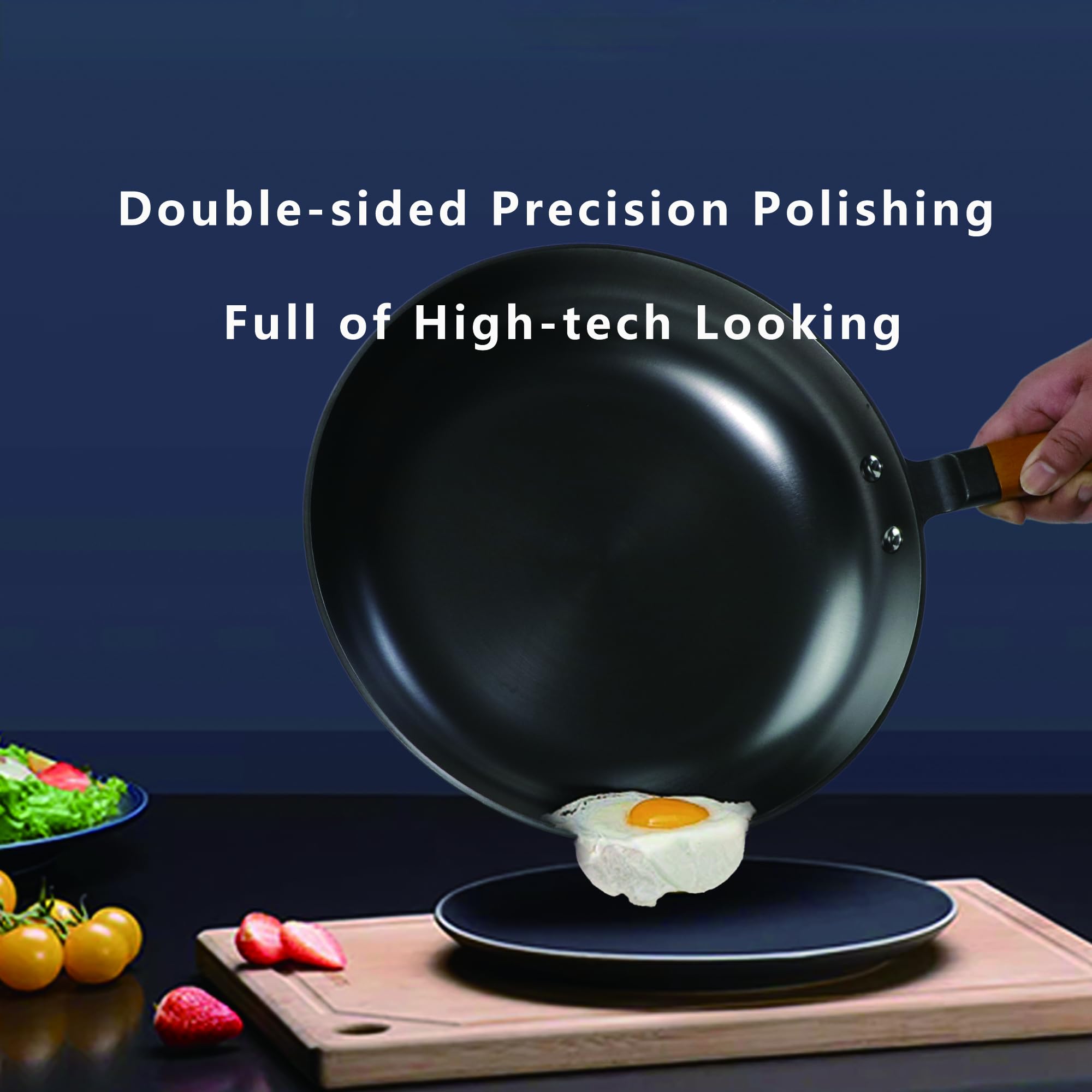 ZhaoYoung Cast iron frying pan,Non stick frying pans,Cast iron skillet Size :9.45(in),removable wooden handle,smooth surface,black.