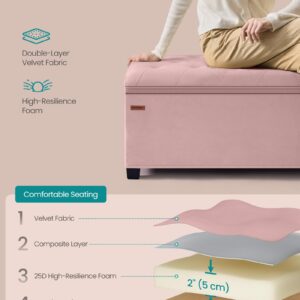 SONGMICS Velvet Storage Ottoman Bench, Foot Rest with Legs, 15.7 x 43 x 15.7 Inches, End of Bed Bench, Storage Chest, Load up to 660 lb, for Living Room, Bedroom, Entryway, Jelly Pink ULSF089R01