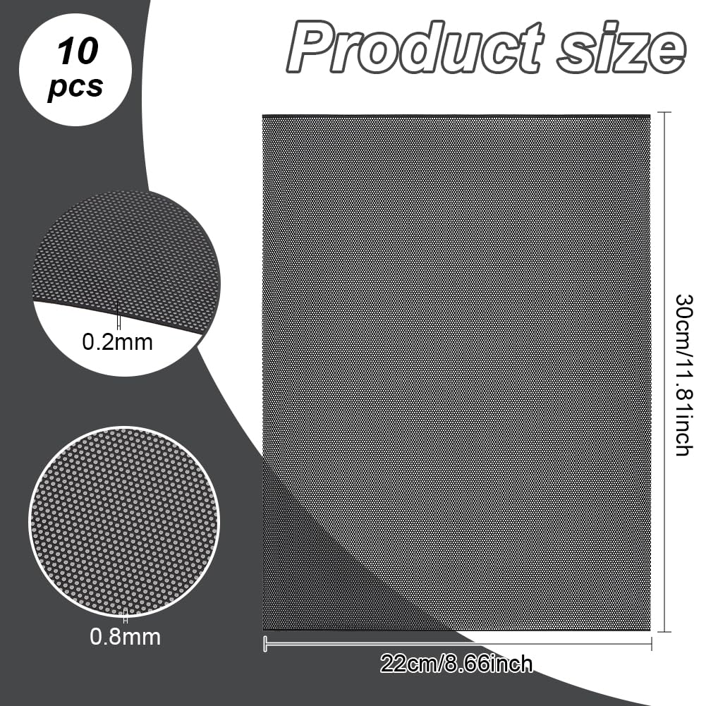 BENECREAT 10 Sheets Fursuit Eye Mesh, 11.8x8.6inch Black PVC Custom Eye Mesh 0.2mm Thick Waterproof Printable Net for Furries Cosplay, Sculptures, Props, Craft Making, Hole: 0.8mm