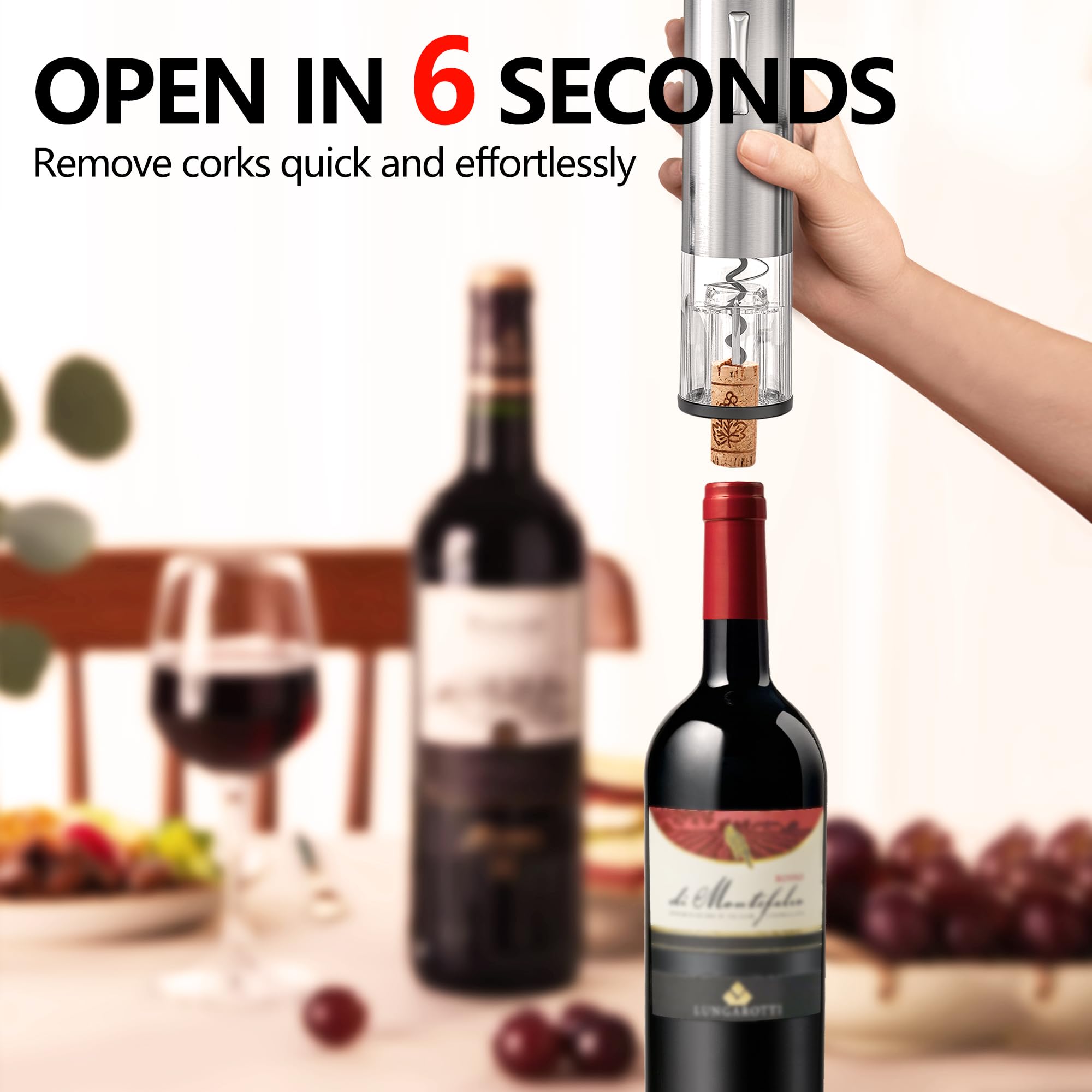 BGFOX 4 in 1 Electric Wine Bottle Opener Gift Set - Rechargeable Automatic Wine Bottle Corkscrew Opener with Wine Dispenser Aerator, Vacuum Stopper and Foil Cutter, Stainless Steel