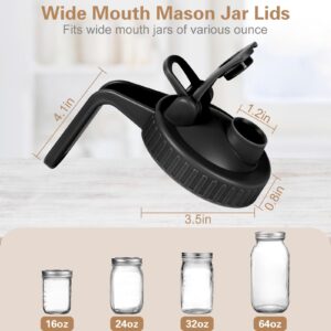 Mason Jar Pour Spout Lid for Wide Mouth Mason Jars, Plastic Flip Cap Lids for Mason Jars, Airtight Lid With Handle, Leak Proof and Durable, Pack of 2, Black