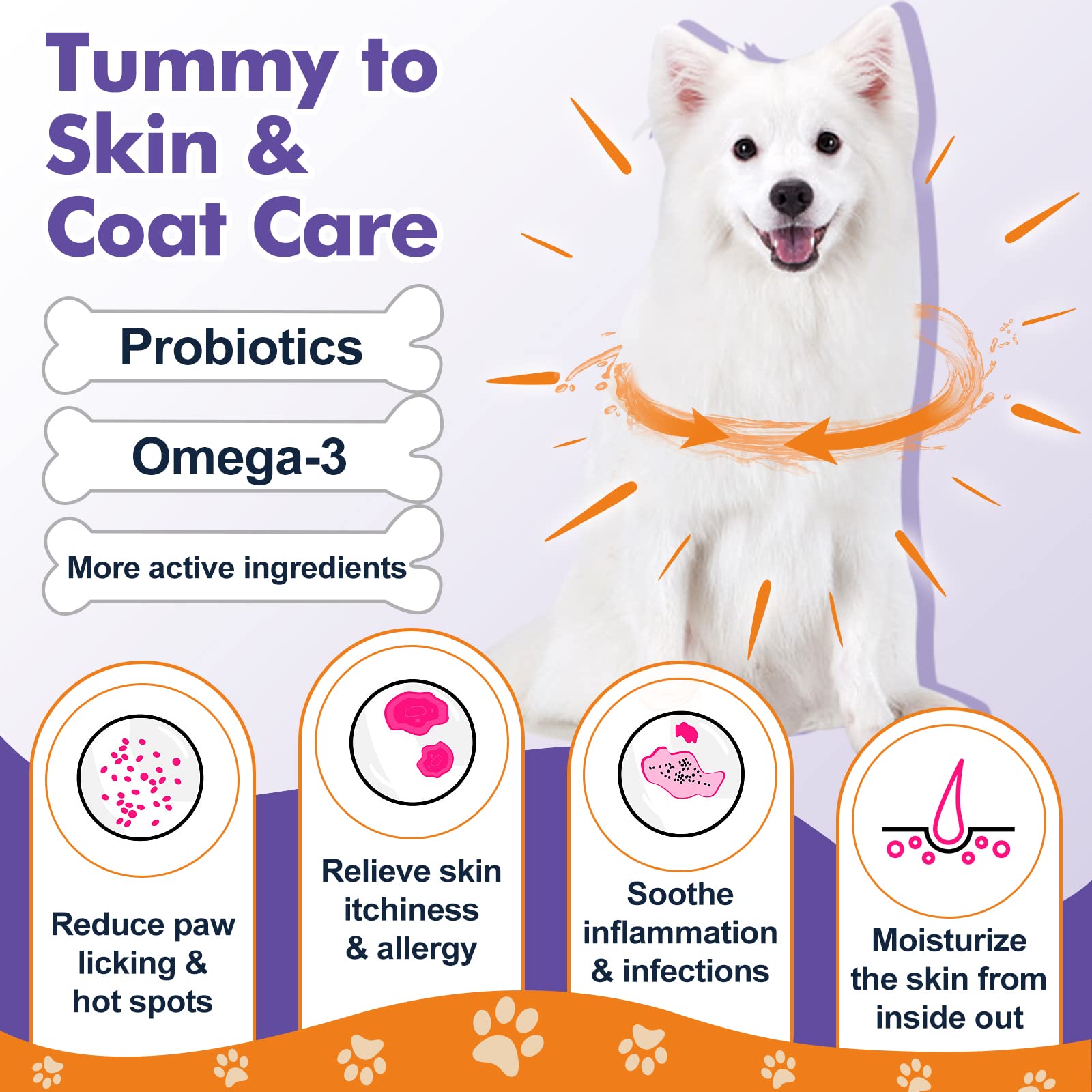 Probiotics for Dogs, Freeze-Dried Dog Probiotics and Digestive Enzymes, Plus Omega-3 for Itchy Skin, 3-in-1 Prebiotics for Digestive Health, Dog Vitamins and Supplements for Immune Health, 120 Bites