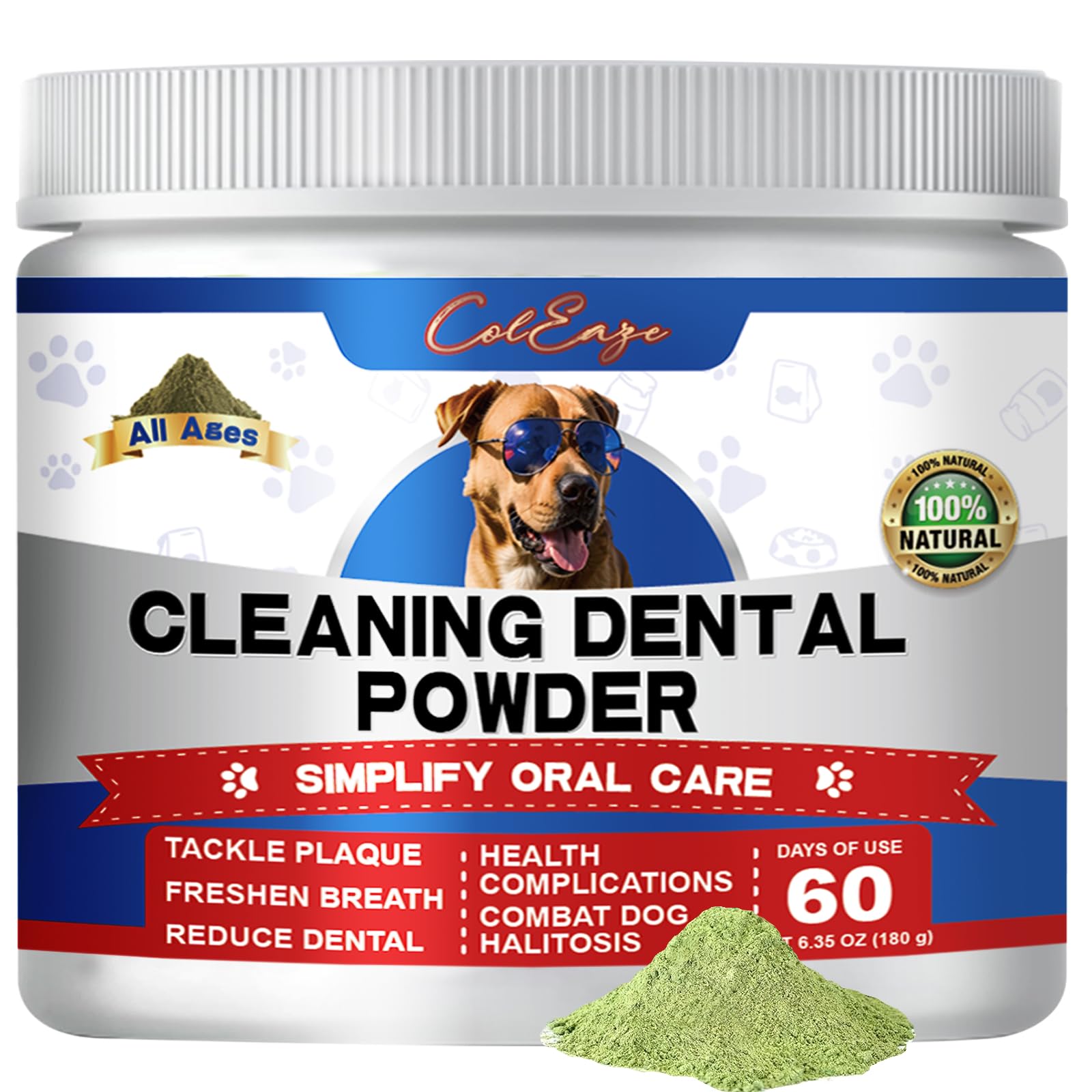 ColEaze Dog Teeth Cleaning Powder,Herbal Dog Dental with Breath Freshener,Plaque Remover for Teeth Dog Targets Tartar & Bad Breath,Healthy Mouth for Dogs