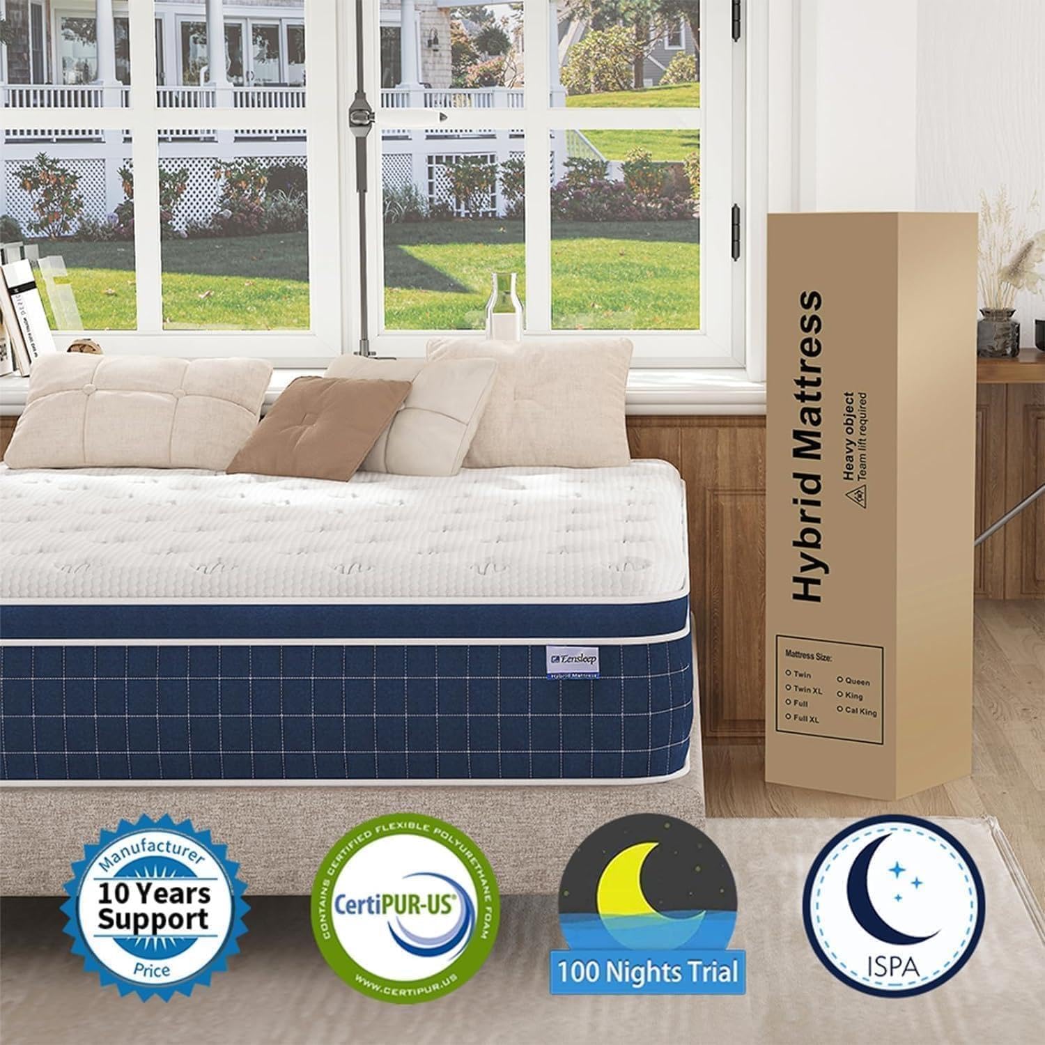 California King Mattress - Upgrade Strengthen - 12 Inch Firm Hybrid Cal King Mattress in a Box, Mattress King Size With Memory Foam and Independent Pocket Springs, Release Stress, Strong Edge Support