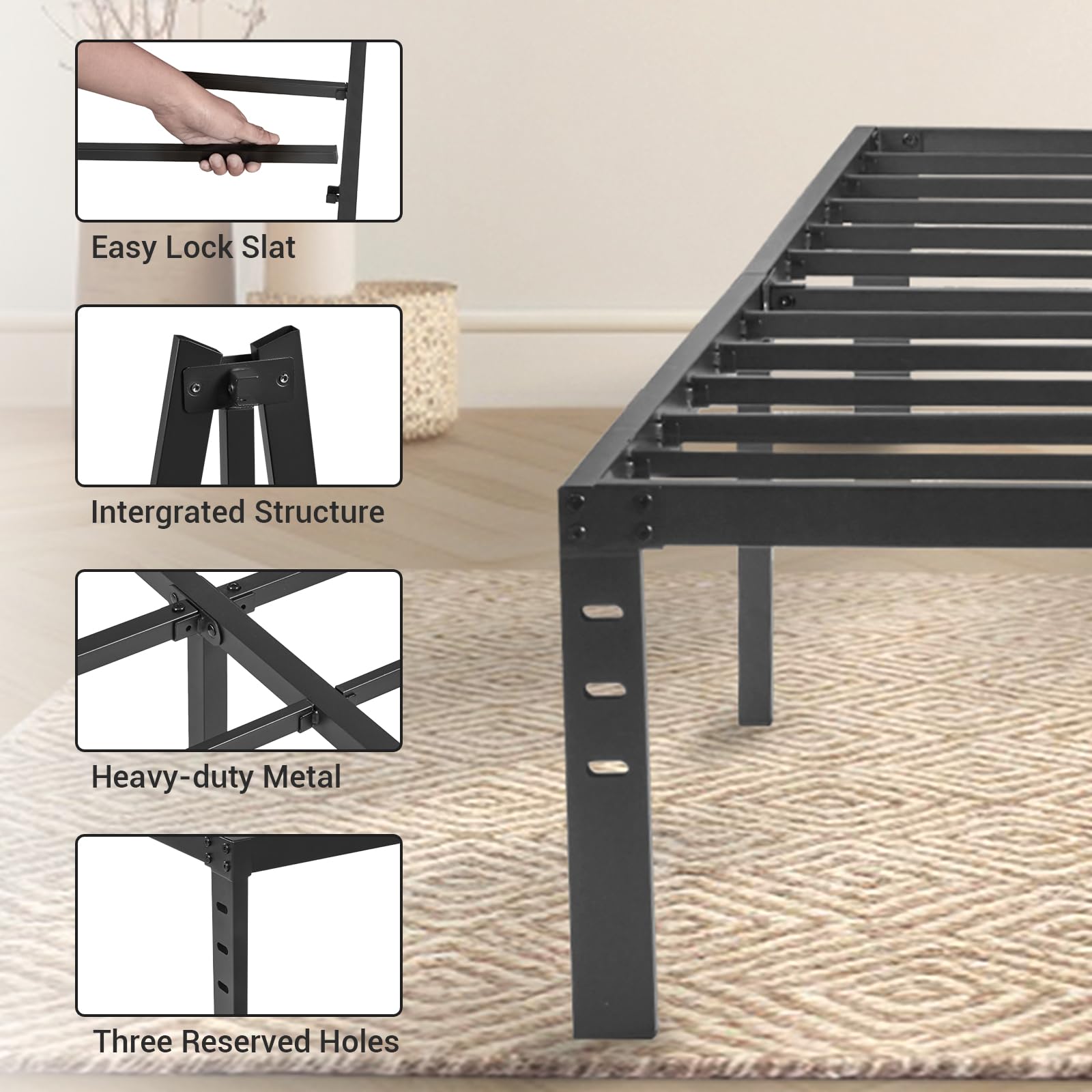 fusehome Bed Frame Twin Size,14 Inch Metal Platform Bed Frame, Storage Space Under Bed, Mattress Foundation with Heavy Duty Steel Slat Support, No Box Spring Needed Easy Assembly, Black