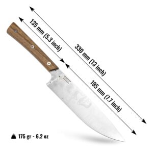 BPS Knives Rosemary - 8 Inch Chef’s Knife with Leather Case - Super Sharp Professional Chef Knife - Premium Stainless Steel Kitchen Knife - Gifts for Men and Women