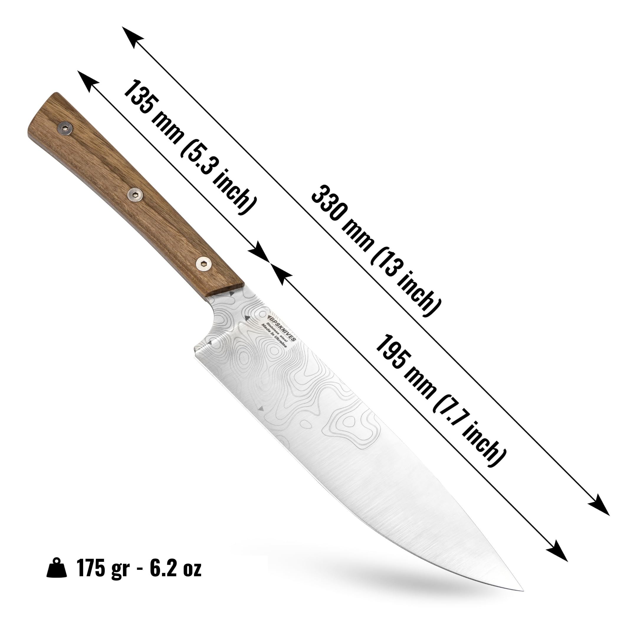 BPS Knives Rosemary - 8 Inch Chef’s Knife with Leather Case - Super Sharp Professional Chef Knife - Premium Stainless Steel Kitchen Knife - Gifts for Men and Women