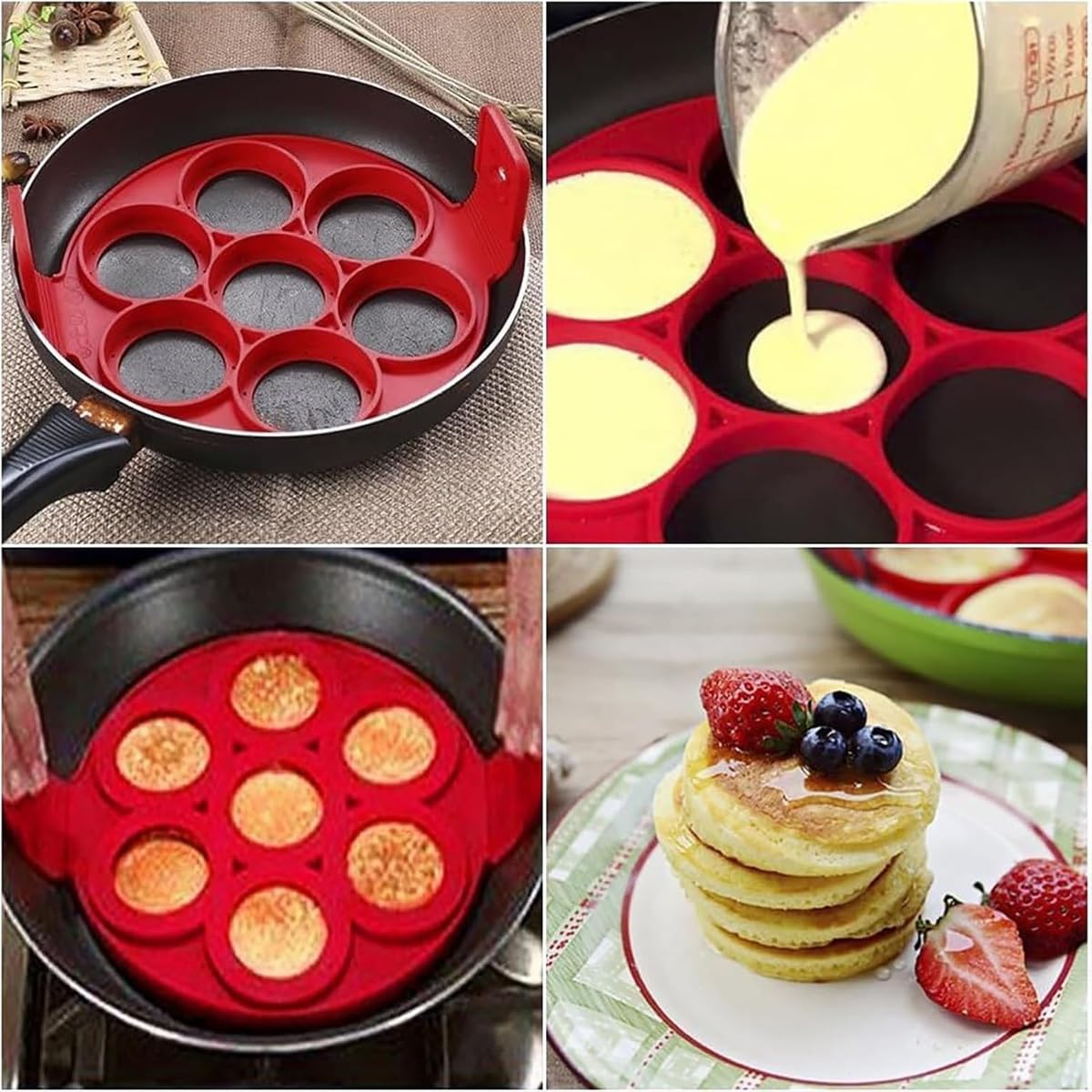 Flip n Cook Silicone Pancake Mold, Flip'N'Cook Pancake, Flip and Cook Pancake Maker, Flip Cooker Pancakes Mold, Flip'N'Cook Pancake Silicone Mold, Flip'N'Cook Mold Reusable ( Color : 2PCRed )