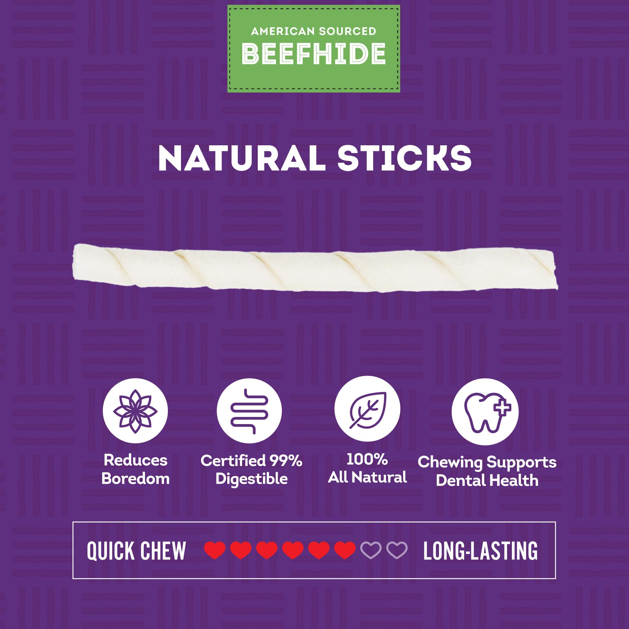 Treatly Beefhide Twist Sticks 5" Dog Chew Treats - Natural Flavor, 1 lb/1 Pack