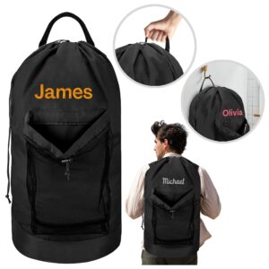 Personalized Travel Laundry Bag Backpack, Embroidered Extra Large Laundry Bag For Travel with Shoulder Strap, Custom Heavy Duty Laundry Bag with Mesh Pocket for Delicates, Traveling and Camping