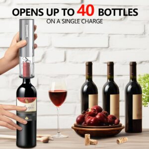 BGFOX 4 in 1 Electric Wine Bottle Opener Gift Set - Rechargeable Automatic Wine Bottle Corkscrew Opener with Wine Dispenser Aerator, Vacuum Stopper and Foil Cutter, Stainless Steel