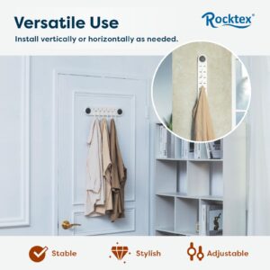 Rocktex No-Drill Hooks - White Self Adhesive Wall Hanging Hooks, Heavy Duty 4.4 lbs, Easy Installation, Versatile Vertical or Horizontal Options with 6 Adjustable Hooks for Wall, Bathroom, Kitchen