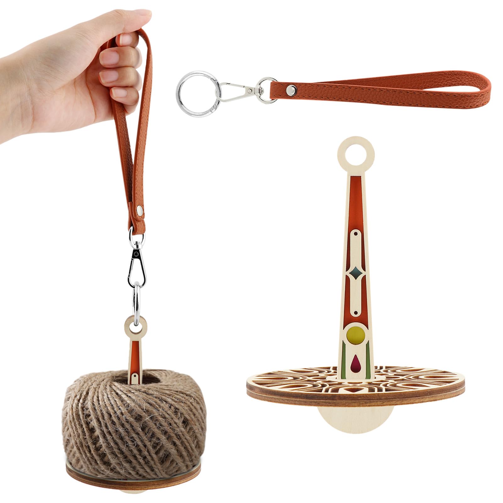 Portable Wrist Yarn Holder Yarn Spinner for Crocheting Wrist Yarn Ball Minder Stand with Leather Wristband Wooden Twirling Mechanism Spinning Needles for Knitting Crocheting