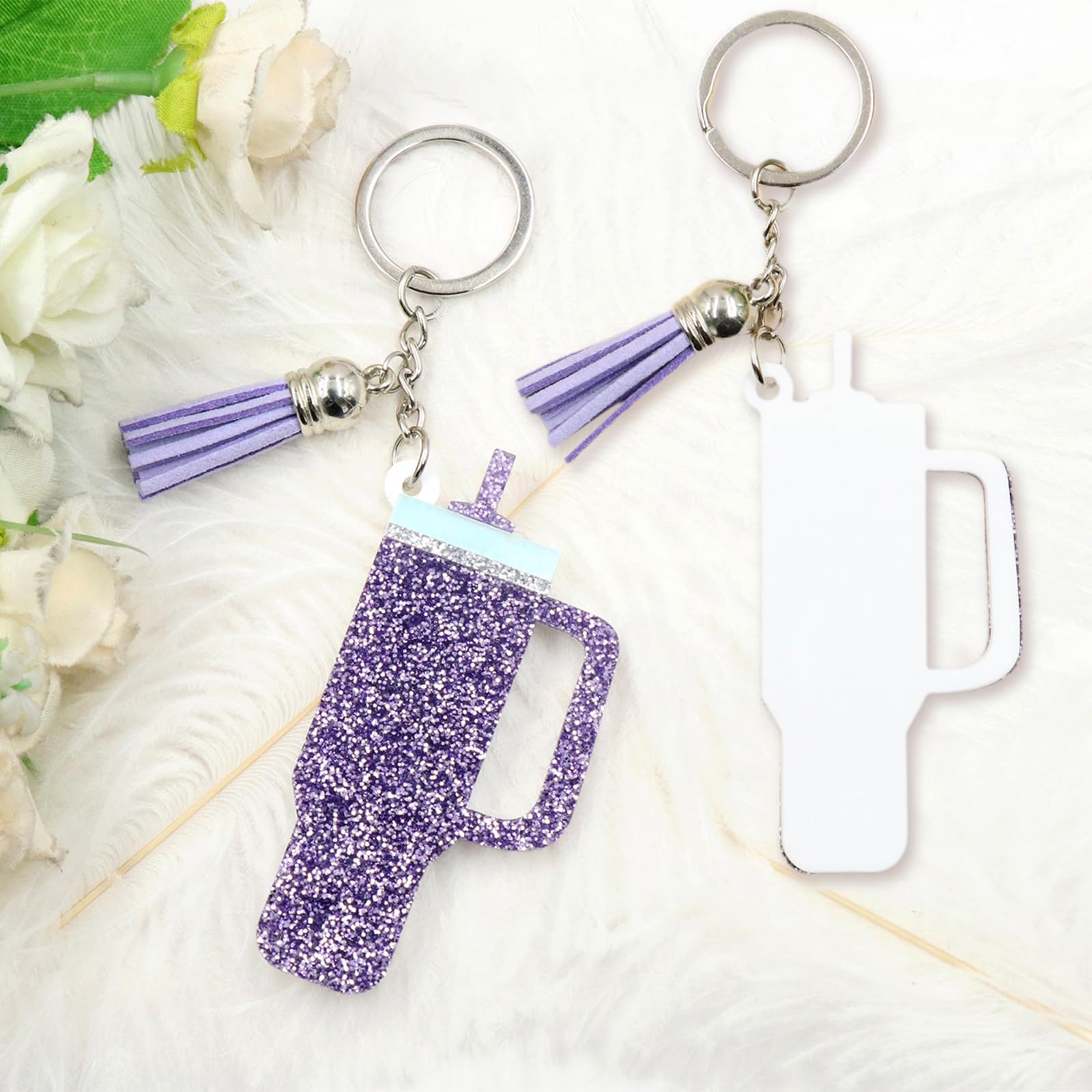 SAMIQU 2Pcs Cute Key Chain for Women,Acrylic Key Chain Ornaments for Stanley Tumbler,Gift for Stanley Cup Enthusiasts (Purple)