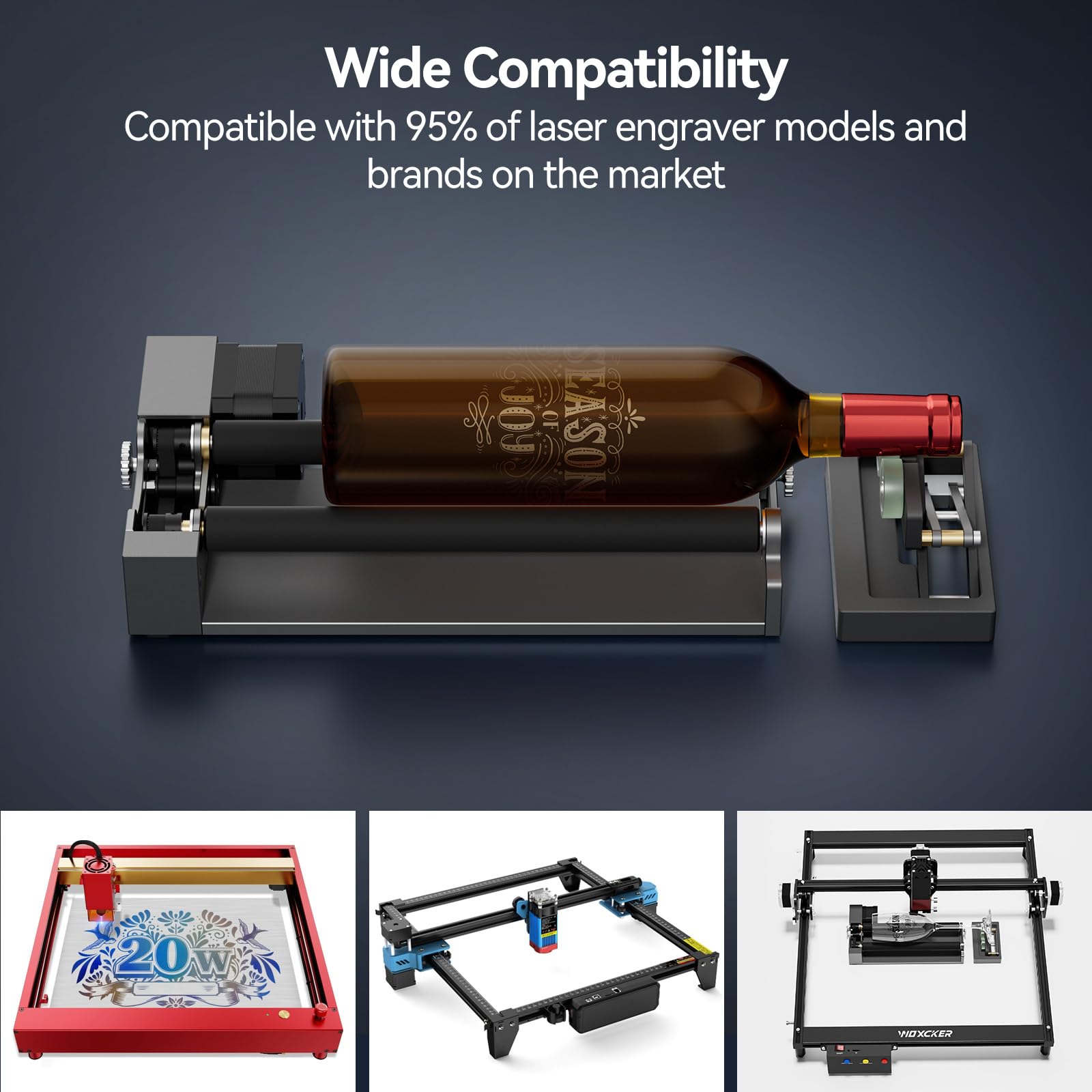 Woxcker ARot5 Rotary Roller, Y-axis Rotary Roller 360° Rotation Perfect for Engraving Cylindrical Objects, Cups, Bottles, Pens, Adjustable 6-100mm, Compatible with Most Cutter and Engraver Machine