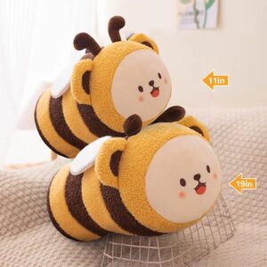 Cute Bee Stuffed Animal Toy Plush Pillow, Kawaii Plushies Cylindrical Body Pillow Stuffed Toy, Super Soft Cartoon Hugging Toy Gifts for Bedding, Kids & Girls Sleeping (Yellow,Small - 11 inch)