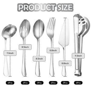 30 Pcs Stainless Steel Metal Serving Utensils Set with Slotted Serving Spoons, Serving Forks, Serving Tongs, Ladles and Pie Servers for Catering/Buffet/Chafing Dish (Silver)