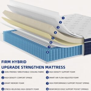 California King Mattress - Upgrade Strengthen - 12 Inch Firm Hybrid Cal King Mattress in a Box, Mattress King Size With Memory Foam and Independent Pocket Springs, Release Stress, Strong Edge Support