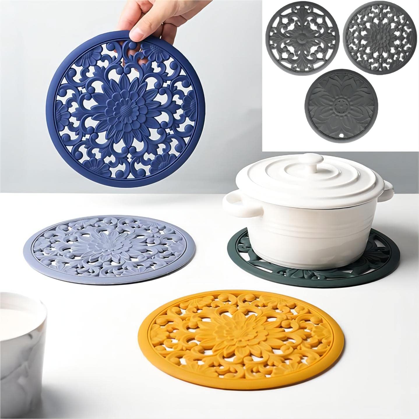 Zoyizi Teal Silicone Trivets for Hot Dishes, Pots & Pans, Round Hot Pads for Kitchen, Silicone Trivet mat for Table Tops, Silicone Pot Holder for Countertops, Heat Resistant Mat, Silicone Mats Set 3