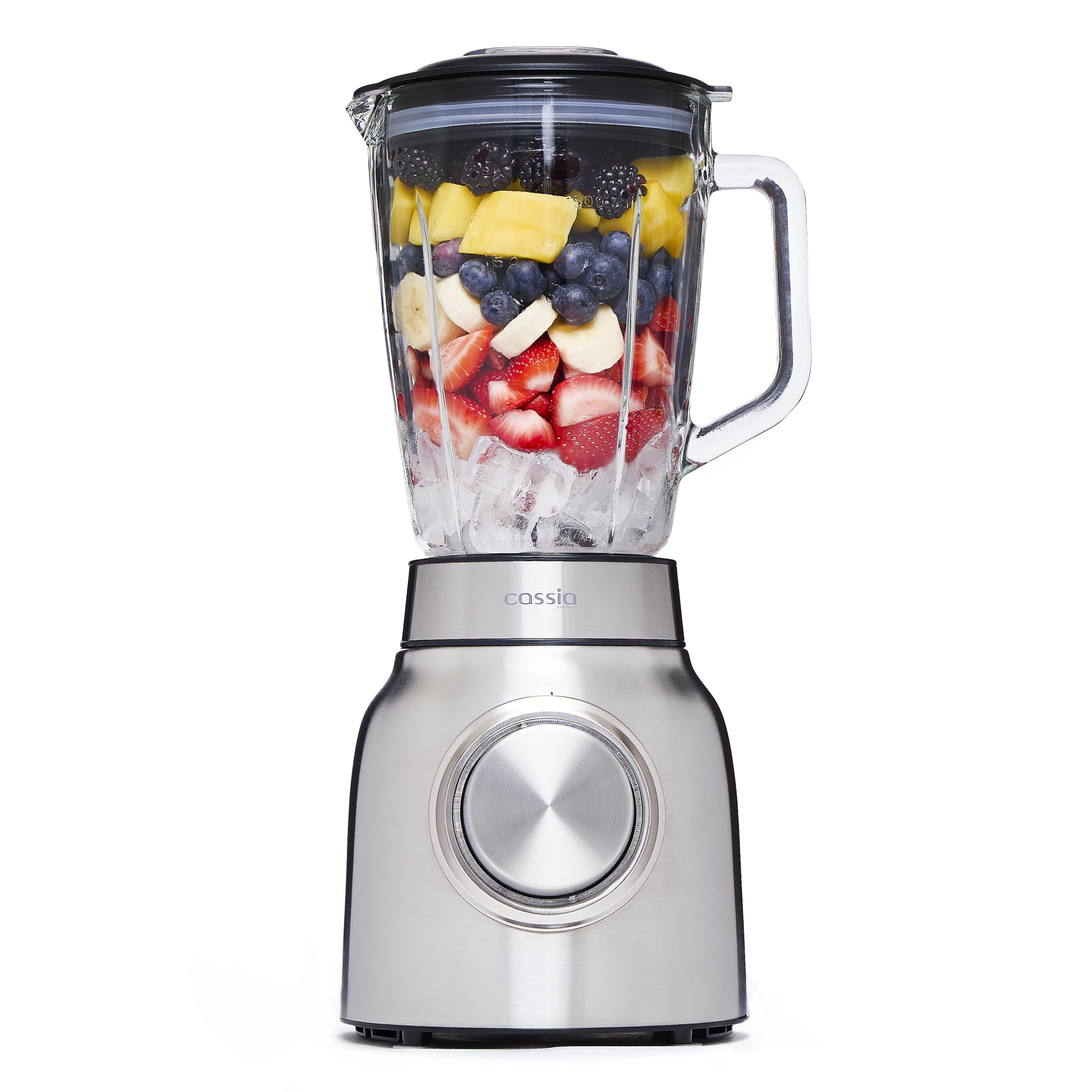 Dynamic Blend: 600W Cassia Countertop Blender with 1.5L Glass Jar - Safety Features, Stainless Steel Housing, and Powerful Performance