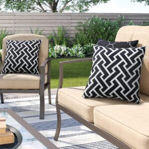 Pyonic Outdoor Waterproof Pillow Covers Set of 2 18X18 Inch Modern Geometric Black and White Decorative Outdoor Pillows for Patio Garden