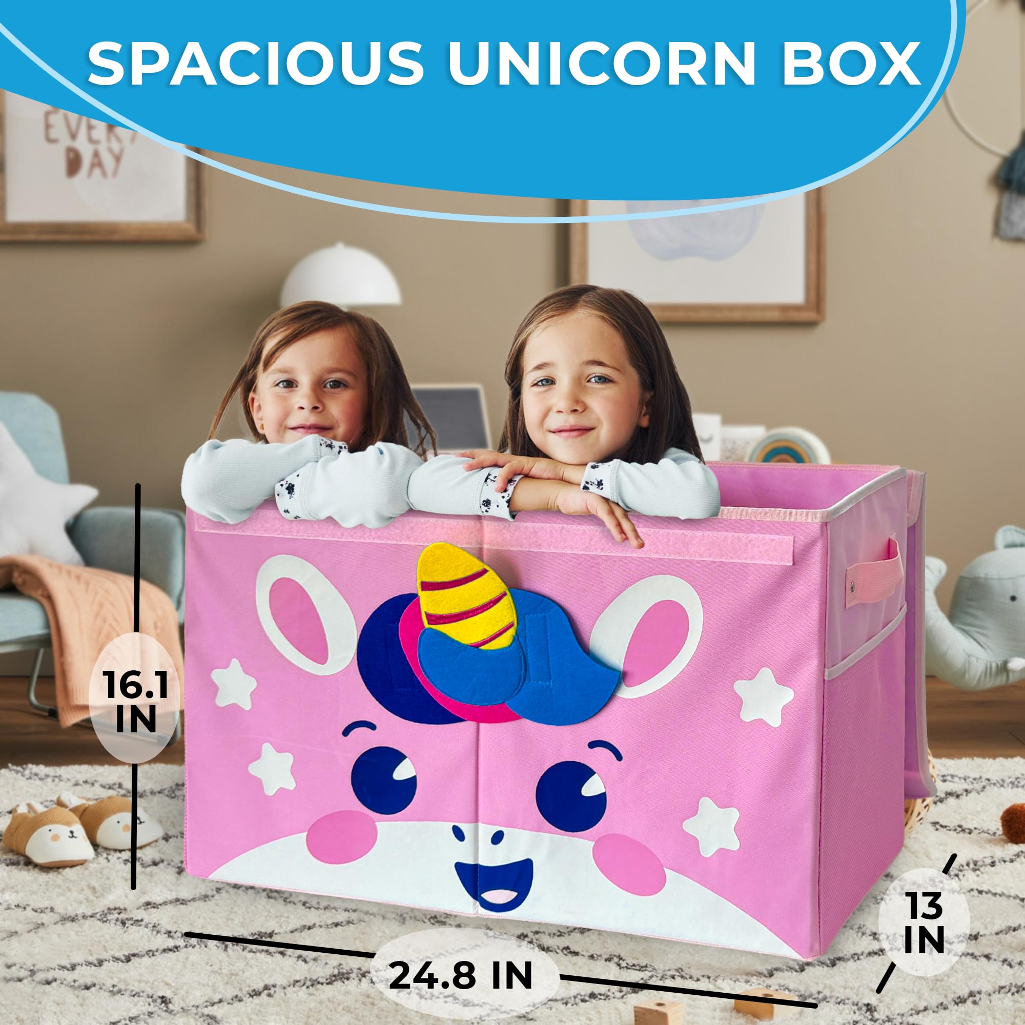 QUOKKA Toy Chest Storage Boxes for Boys and Girls Large Unicorn & Large Owl - Fabric Foldable Bin for Playroom