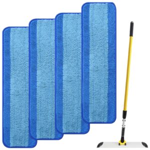 4 pack microfiber cleaning pad for rubbermaid commercial 18 inch mop and 17 inch mop, reusable wet & dry mop refills for commercial flat mop system 18" and 17", for multi-surface floors