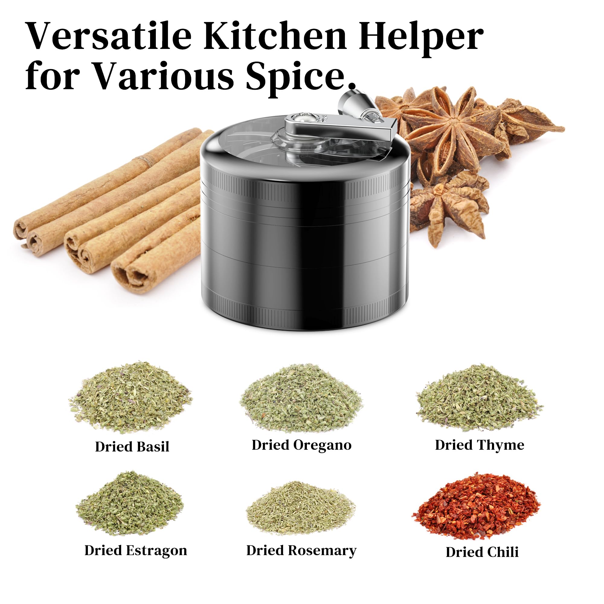 Spice Grinder Mill, 2.5 inch, Kitchen Helper for Grinding Seasoning, Manual Operated, Black