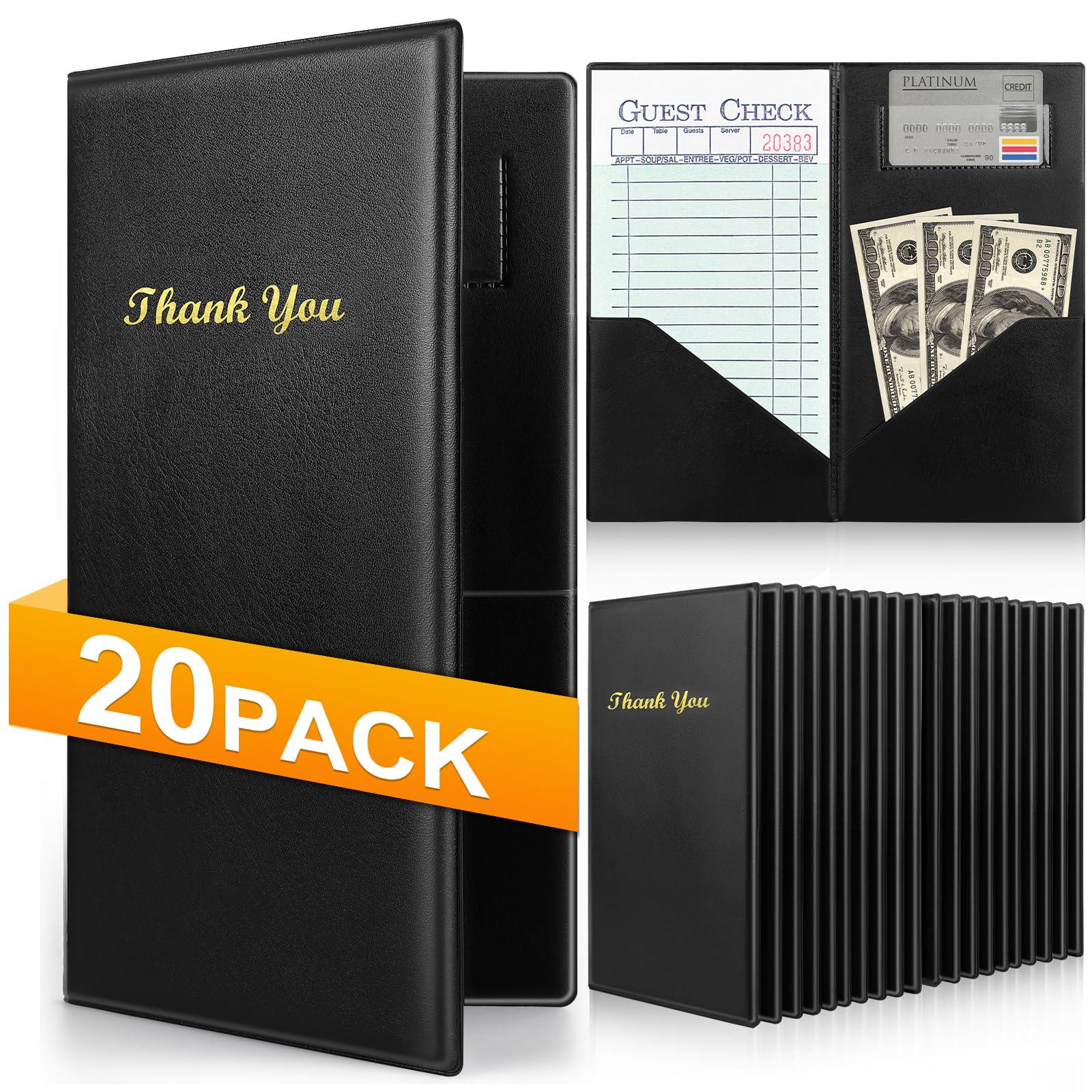 20 Pcs Server Books, Check Presenters for Restaurants, PVC Server Books for Waitress Guest Check Holder