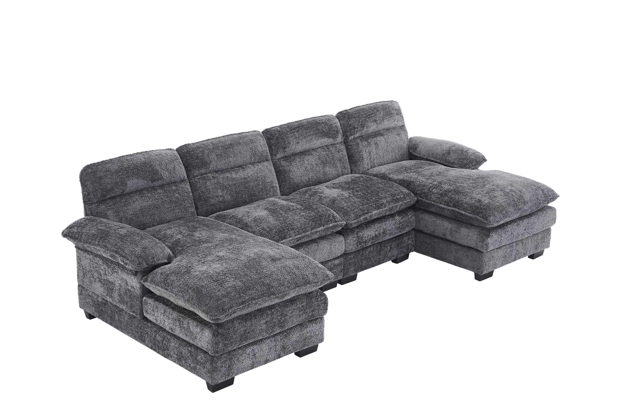 Chenille U Shaped Modular Sectional Sofa,6 Seat Couch 7 Deap Seats Corne, Oversized Convertible Upholstery,Symmetrical Sofa Cloud Couches with Double Chaise for Living Room Apartment (Grey)