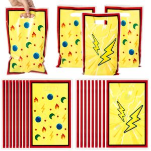 bopusail 50pcs cartoon lightning bolts party favor bag with handle plastic goodie bags candy treat bag flash weather theme party decoration supplies for boys girls kids birthday baby shower holiday