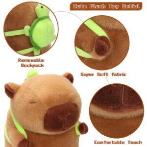 Cute Capybara Plush Toy, 12 INCH Capybara Stuffed Animals Plushies with Removable Turtle Backpack, Soft Capybara Doll Pillow for Kids Boys Girls Birthday Gifts