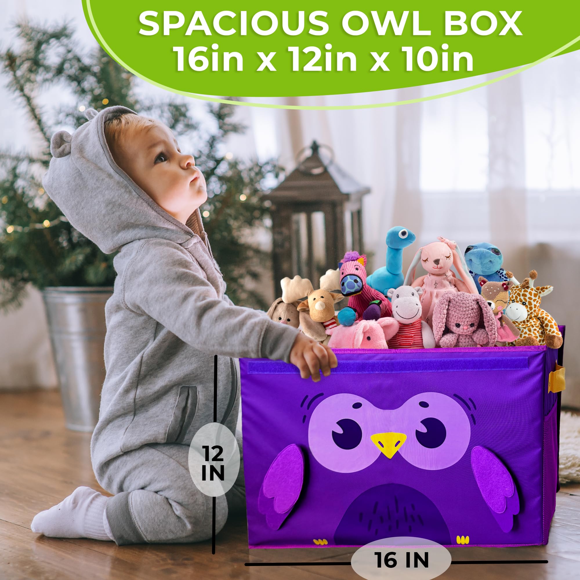 QUOKKA Large Toy Storage Box Unicorn & Small Toy Storage Box Owl Playroom Organizers