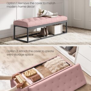 SONGMICS Velvet Storage Ottoman Bench, Foot Rest with Legs, 15.7 x 43 x 15.7 Inches, End of Bed Bench, Storage Chest, Load up to 660 lb, for Living Room, Bedroom, Entryway, Jelly Pink ULSF089R01