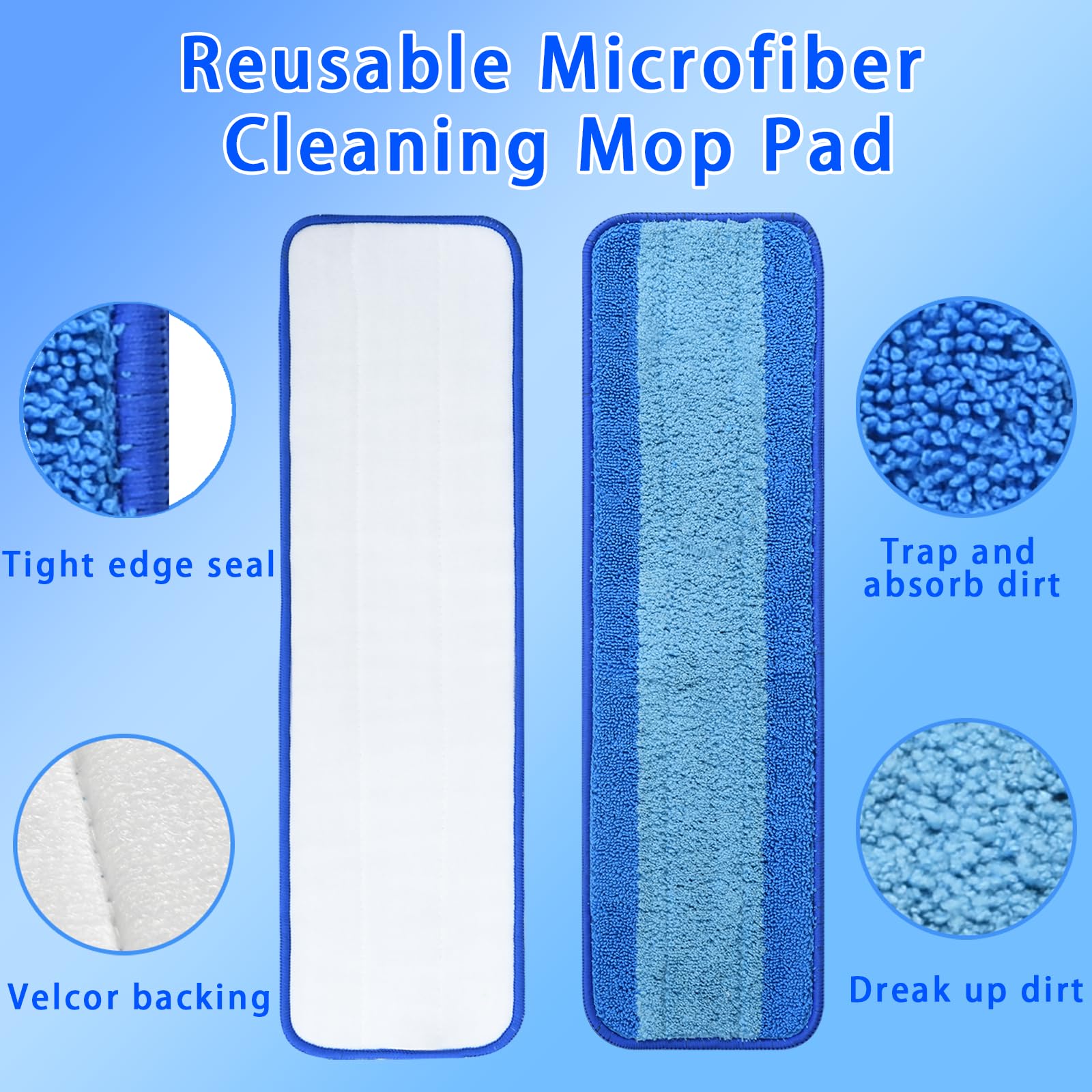 4 Pack Microfiber Cleaning Pad for Rubbermaid Commercial 18 Inch Mop and 17 Inch Mop, Reusable Wet & Dry Mop Refills for Commercial Flat Mop System 18" and 17", for Multi-Surface Floors