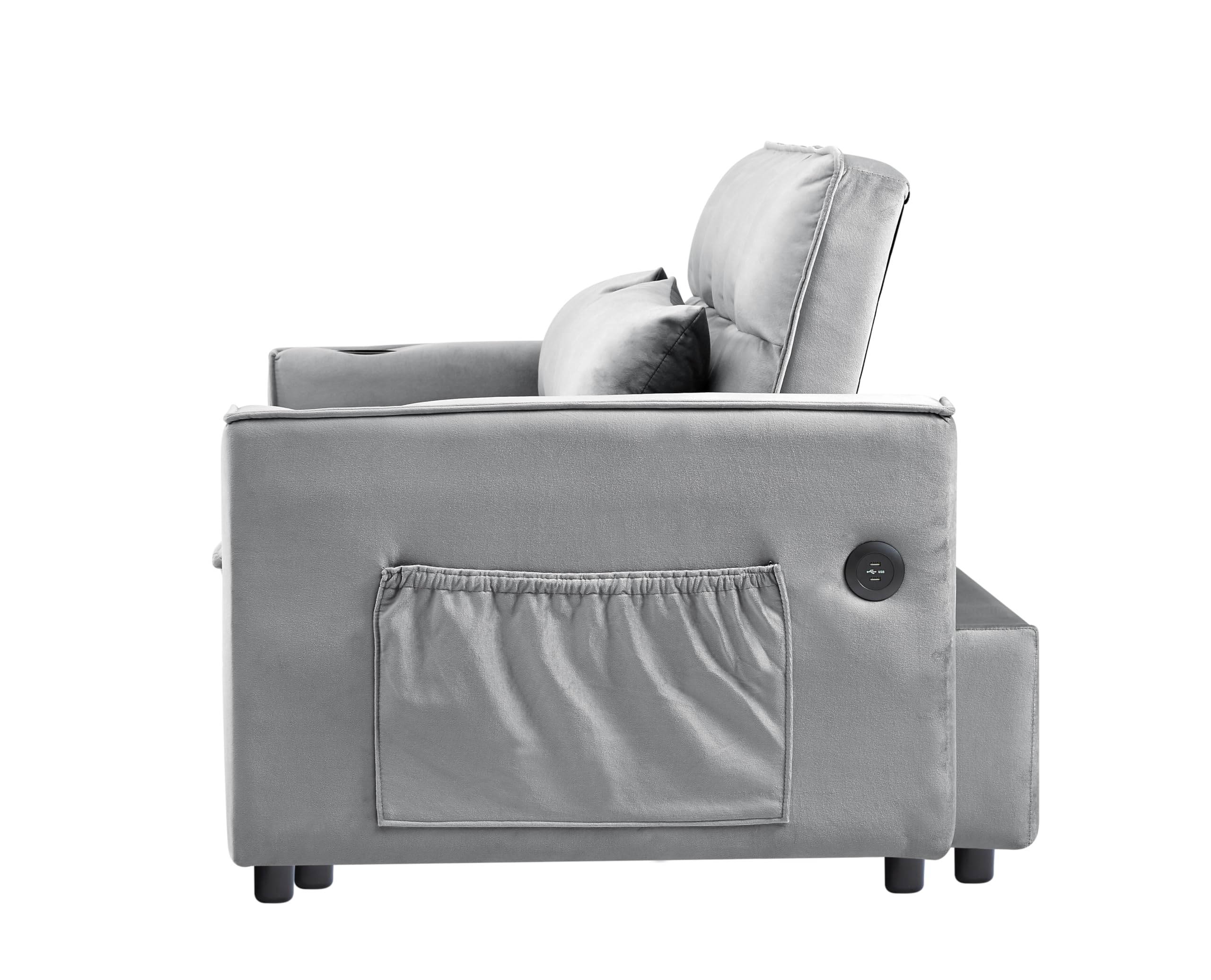 Multifunctional 2 Seater Oversized Loveseat Sofa Convertible Full Size Sleeper Sofabed with Pull Out Sleeper Couch Bed ,Storage Pockets,USB Port and Cupholders for Home,Office,Apartment Living Room