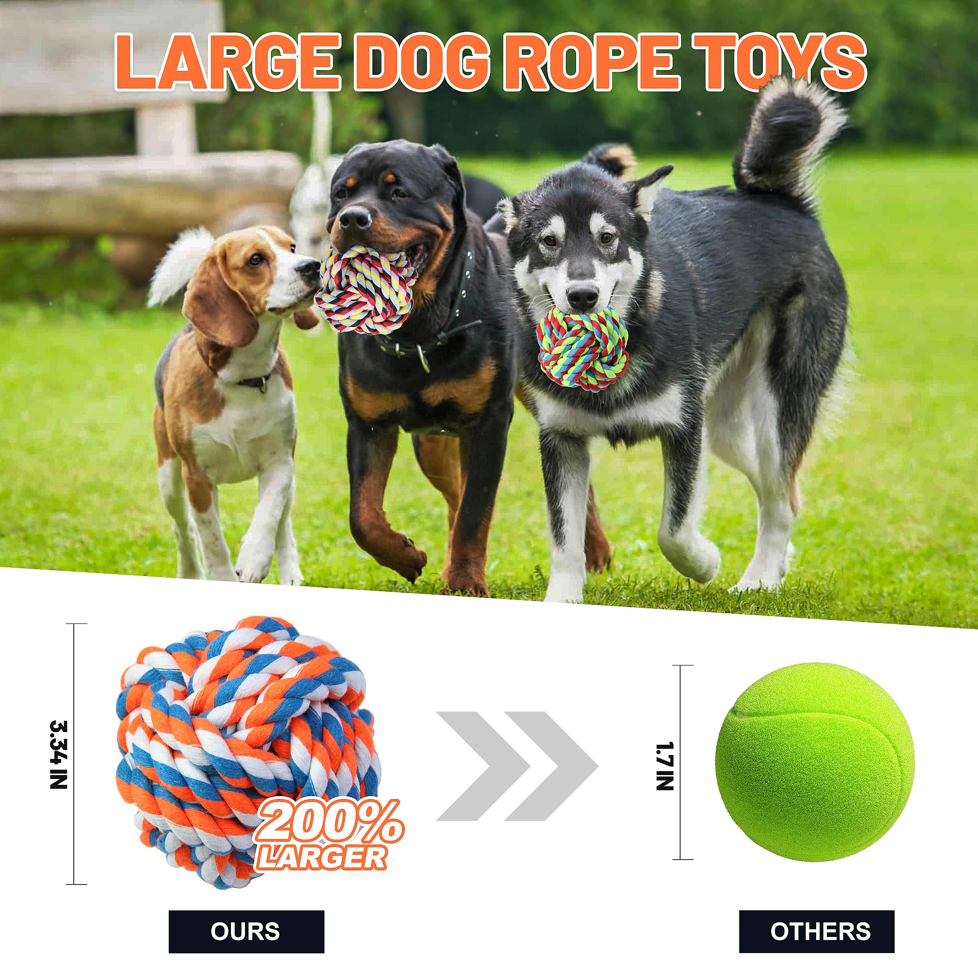 GASAPET Extra Large Dog Chew Ball Rope Toys for Aggressive Chewers, 5 Pack Durable Balls Toy for Medium Large Breeds, Dental Cotton Dog Rope Toys, Puppy Teething Chew Toys, Interactive Dog Toys