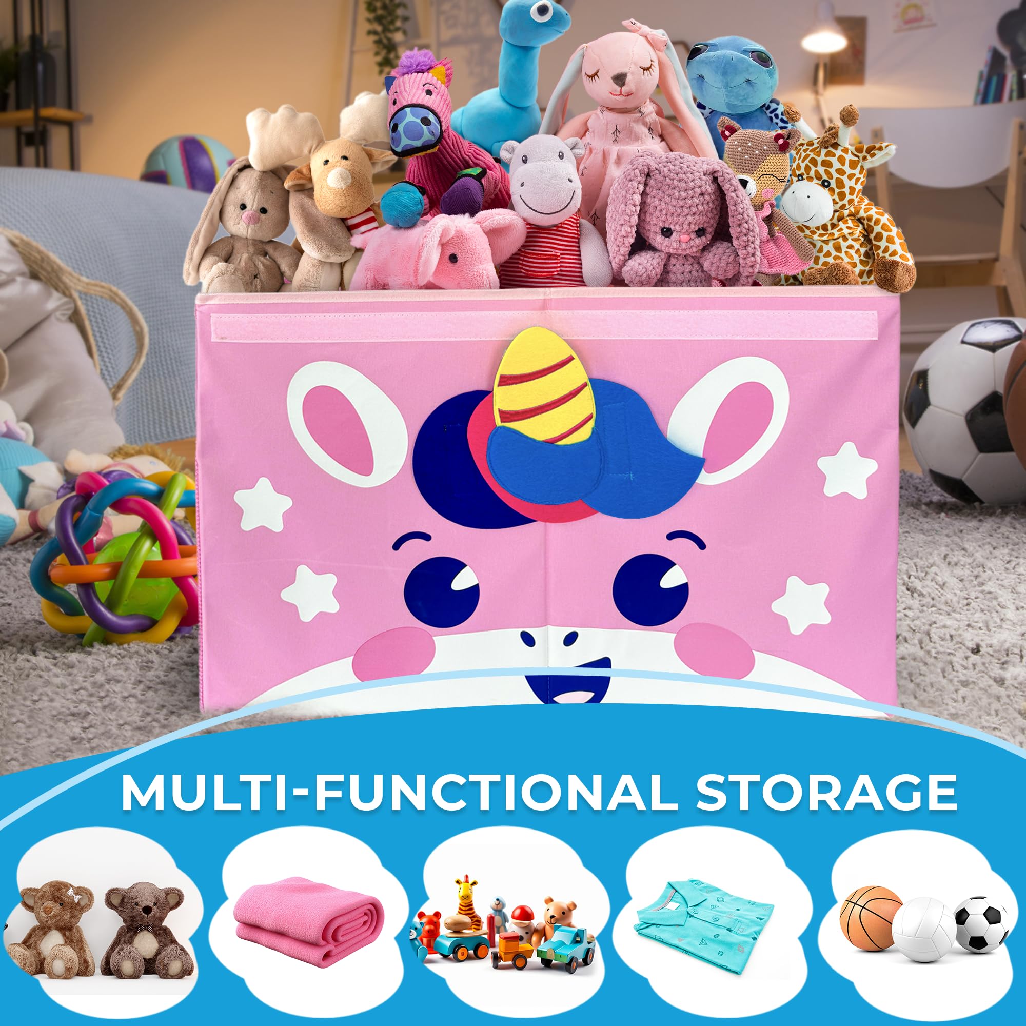 QUOKKA Toy Chest Storage Boxes for Boys and Girls Large Unicorn & Large Owl - Fabric Foldable Bin for Playroom