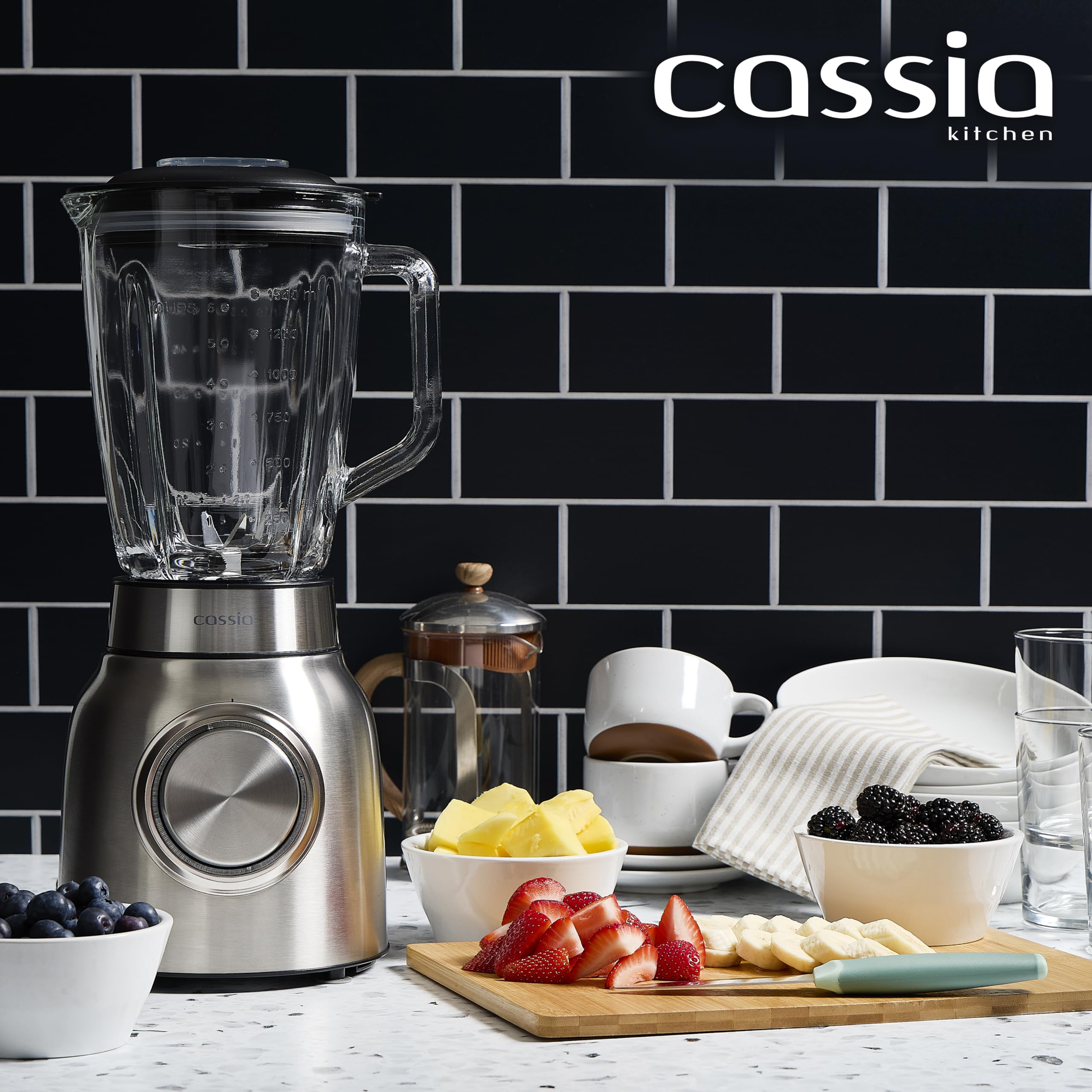 Dynamic Blend: 600W Cassia Countertop Blender with 1.5L Glass Jar - Safety Features, Stainless Steel Housing, and Powerful Performance