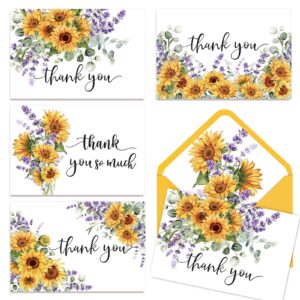 whaline 36 packs sunflower thank you cards spring summer flower greeting cards floral blank note cards with envelopes and stickers for wedding birthday baby shower party, 4 x 6 inch