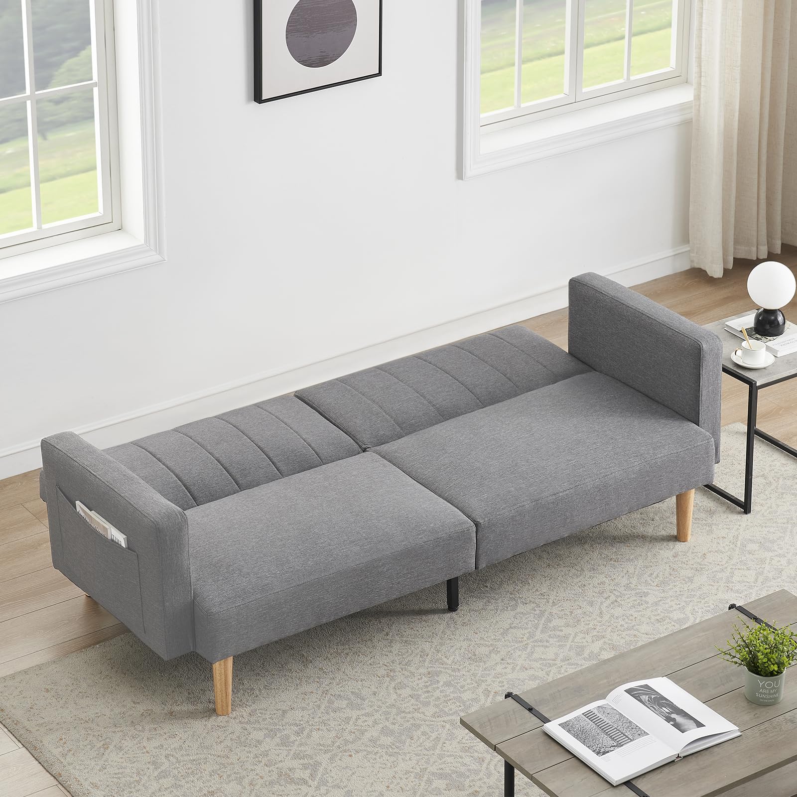 IDEALHOUSE 79" Futon Sofa Bed， Convertible Sleeper Sofa with Adjustable Backrest，Modern Loveseat Sleeper Bed for Living Room Apartment Office Small Space (Dark Gray)