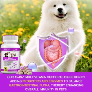 Dog Multivitamin Treats - 15 in 1 Multivitamin Tablets for Dogs with Glucosamine, Cranberry, Milk Thistle, Vitamins Supports Joint & Digestion, Skin & Coat - Peking Duck Flavor / 180 Chewable Tablets