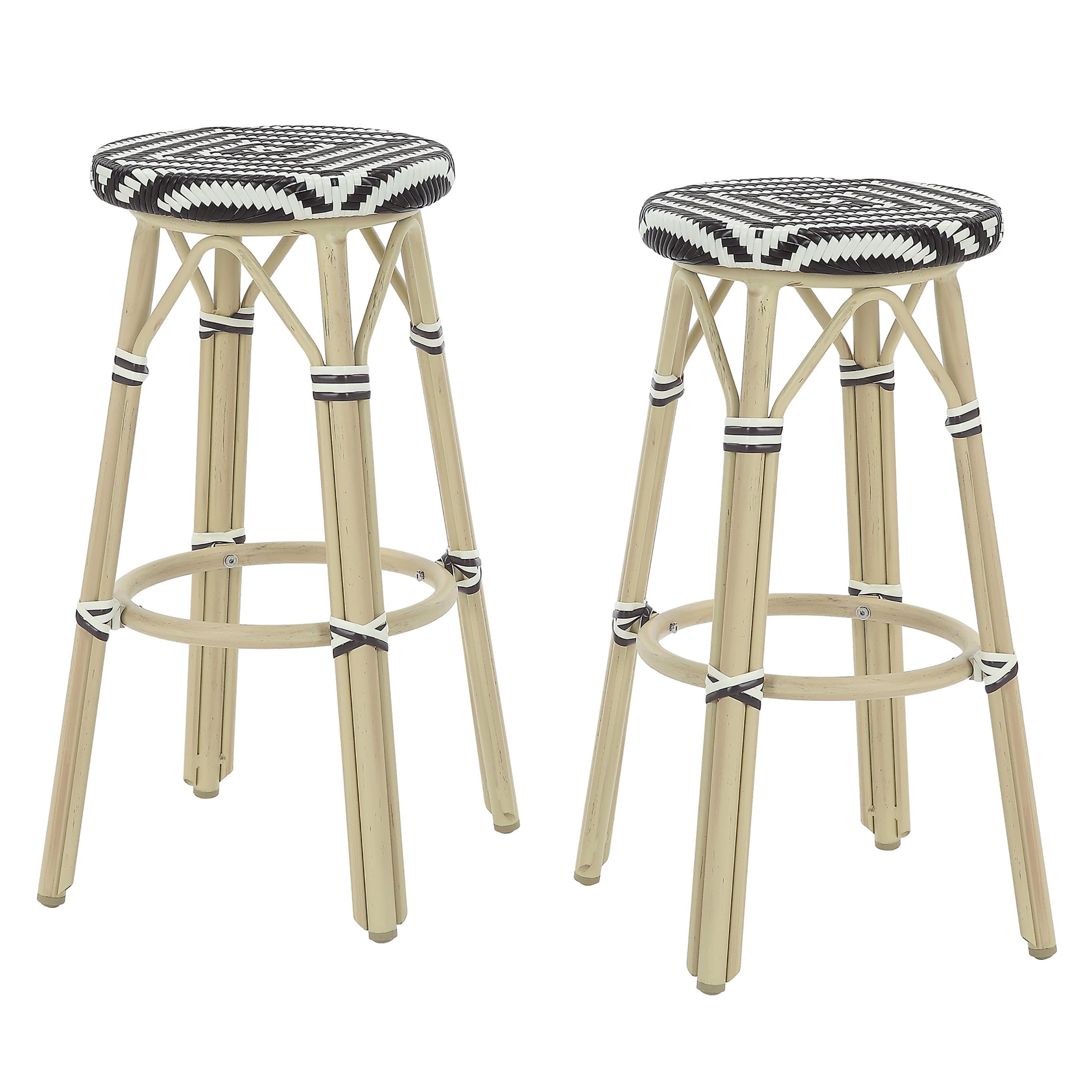 Greemotion Binde Boho 30-inch Aluminum and All-Weather Wicker Barstools with Footrest, Patio Stools & Bar Chairs for Outdoor, Kitchen Counter, Poolside, Yard, Set of 2, Brown