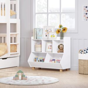 UTEX Toy Storage Organizer, Kids Bookshelf and Toy Storage with Legs, 5 Cube Storage Organizer, Children Bookcase for Kids Room, Living Room, Nursery,White