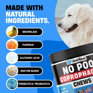 No Poo Chews for Dogs - Coprophagia Deterrent for Dogs - Stop Eating Poop for Dogs - Dog Poop Eating Deterrent - Forbid Stool Eating Deterrent for Dogs with Probiotics & Enzymes for Digestive Health